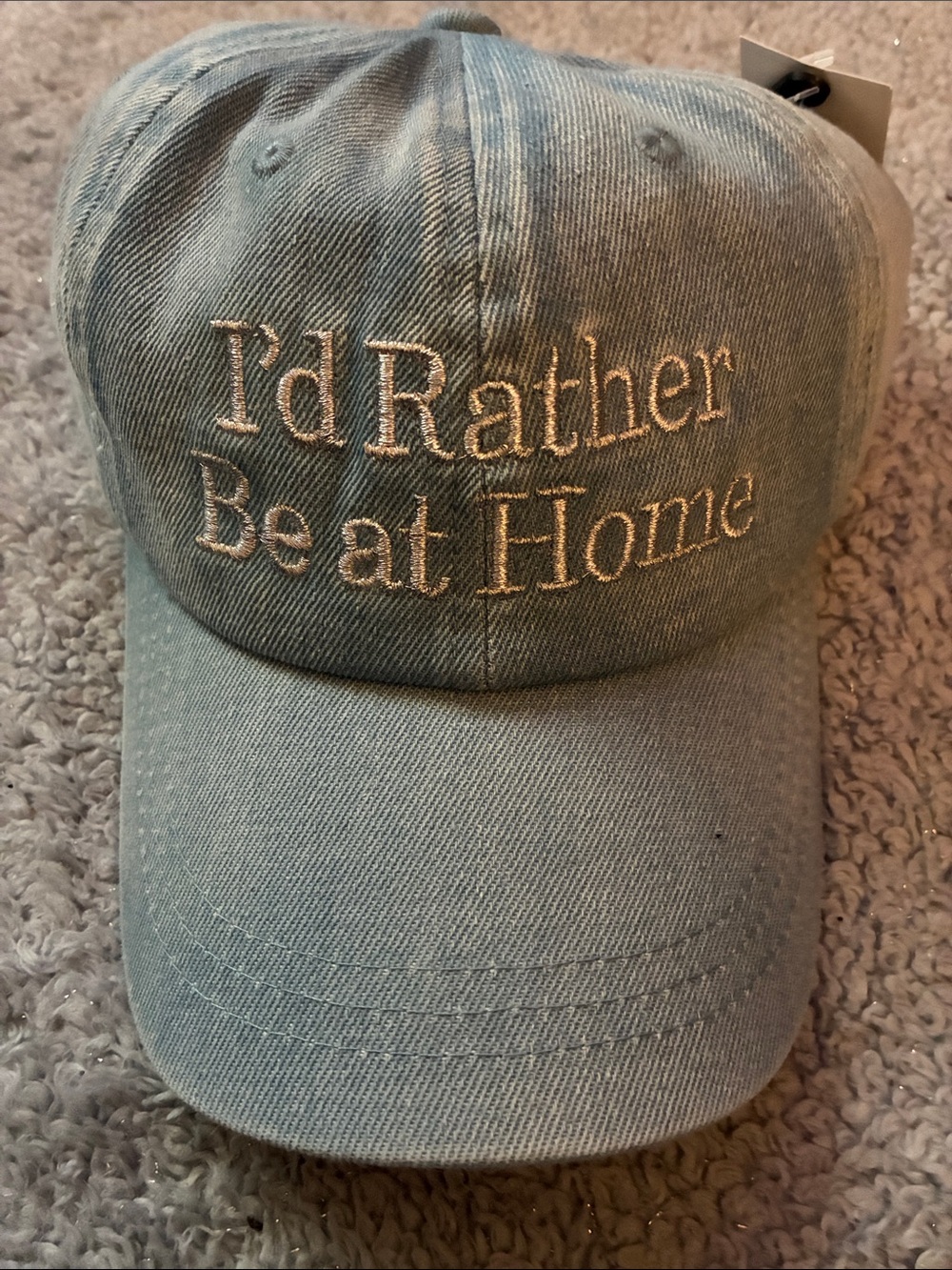 "I'd Rather Be at Home" Embroidered Baseball Cap - Dusty Blue